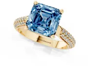 Asscher Cut Pavé Engagement Ring Setting for a Fancy Blue Lab-Grown Diamond | Multi-Row Shoulders | Yellow Gold