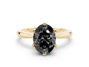 Oval Tapered Solitaire Engagement Ring Setting for a Black Center | Claw Prong Head | Yellow Gold