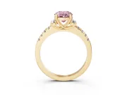 Oval Side Stone Engagement Ring Setting for a Fancy Pink Lab-Grown Diamond | Pave Band | Yellow Gold
