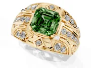 Asscher Cut Art Deco Engagement Ring Setting for a Fancy Green Lab-Grown Diamond | Yellow Gold