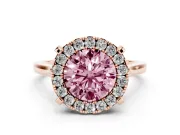 Round Halo Engagement Ring Setting for a Fancy Pink Lab-Grown Diamond | Claw Corners | Rose Gold