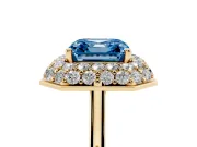 Asscher Cut Pave Halo Engagement Ring Setting for a Fancy Blue Lab-Grown Diamond | Slim Plain Band | Yellow Gold