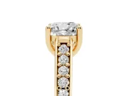 Cushion Cut Diamond Prong Set Solitaire Engagement Ring Set in Yellow gold with Pavé Band