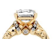 Asscher Cut Diamond Filigree Halo Engagement Ring Set in Yellow gold with Prong Setting