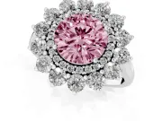 Round Floral Double Halo Engagement Ring Setting for a Fancy Pink Lab-Grown Diamond | Plain Band | White Gold