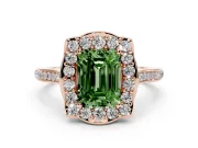 Emerald Cut Petal Tip Halo Engagement Ring Setting for a Fancy Green Lab-Grown Diamond | Pavé Band | Rose Gold