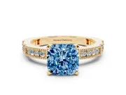 Cushion Cut Vintage Pavé Engagement Ring Setting for a Fancy Blue Lab-Grown Diamond | Yellow Gold