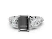Fancy Black Emerald Cut Lab-Grown Diamond Three-Stone Ring Set in Sterling Silver with Channel-Set Band and Prong Setting