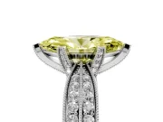 Fancy Yellow Marquise Cut Diamond Solitaire Ring Set in White gold with Milgrain Double Row Round Pavé Band