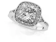 Cushion Cut Vintage Milgrain Halo Engagement Ring Setting | Graduated Pavé Band | Sterling Silver
