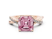 Fancy Pink Asscher Cut Diamond Twist Band Solitaire Set in Rose gold with Pavé Accents and Prong Setting