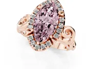 Fancy Pink Marquise Cut Diamond Halo Ring Set in Rose gold with Scrollwork Band and Prong Setting