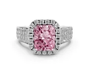 Radiant Cut Pavé Engagement Ring Setting for a Fancy Pink Lab-Grown Diamond | Wide Three-Row Band | White Gold