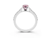 Fancy Pink Emerald Cut Diamond Solitaire Engagement Ring Set in White gold with Delicate Pavé Band and Prong Setting
