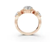 Round Three Stone Halo Engagement Ring Setting | Pavé Wave Band | Rose Gold