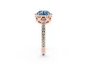 Round Halo Engagement Ring Setting for a Fancy Blue Lab-Grown Diamond | Half Pave Band | Rose Gold