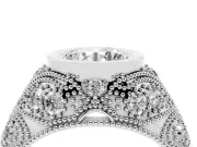 Round Cut Diamond Bezel Ring Set in White gold with Milgrain Accent Band