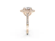 Oval Lab-Grown Diamond Double Halo Statement Ring Set in Rose Gold with Pavé Band