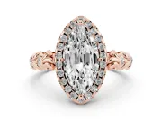 Marquise Filigree Leaf Halo Engagement Ring Setting | Bezel Leaf Accents | Rose Gold