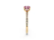 Fancy Pink Cushion Cut Diamond Pavé Band Ring Set in Yellow gold with Prong-Set Center Stone