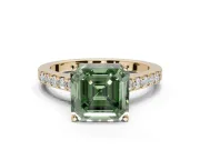 Asscher Cut Pavé Solitaire Engagement Ring Setting for a Fancy Green Lab-Grown Diamond | Crossover Gallery | Yellow Gold