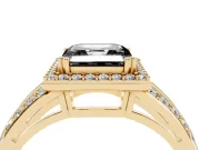 Asscher Cut Halo Engagement Ring Setting for a Black Center | Two-Row Pavé Split Shank | Yellow Gold
