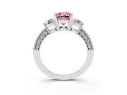 Cushion Cut Three Stone Engagement Ring Setting for a Fancy Pink Lab-Grown Diamond | Graduated Pave Band | Platinum