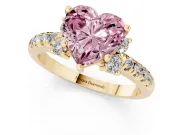 Heart-Shaped Side Stone Engagement Ring Setting for a Fancy Pink Lab-Grown Diamond | Pave Band | Yellow Gold
