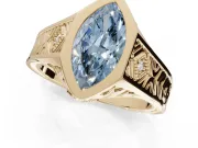 Marquise Vintage Bezel Engagement Ring Setting for a Fancy Blue Lab-Grown Diamond | Engraved Band | Yellow Gold
