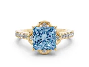 Princess Cut Floral Petal Engagement Ring Setting for a Fancy Blue Lab-Grown Diamond | Petal Accents | Yellow Gold