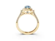 Fancy Blue Marquise Cut Diamond Halo Ring Set in Yellow gold with Pavé-Lined Split Shank Band