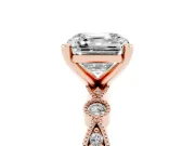Asscher Cut Vintage Milgrain Solitaire Engagement Ring Setting | Bezel Accents | Rose Gold