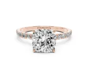 Cushion Cut Pave Solitaire Engagement Ring Setting | Fine Line Pave Band | Rose Gold