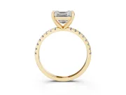 Asscher Cut Diamond Brilliant Solitaire Ring Set in Yellow gold with Pavé Band and Prong Setting