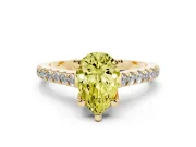 Pear-Shaped Hidden Halo Pave Engagement Ring Setting for a Fancy Yellow Lab-Grown Diamond | Claw Prongs | Yellow Gold