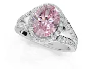 Oval Halo Pavé Engagement Ring Setting for a Fancy Pink Lab-Grown Diamond | Narrow Split Shank | Platinum