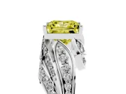 Fancy Yellow Princess Cut Diamond Solitaire Ring Set in White gold with Layered Twist Pavé Band