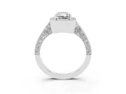 Radiant Cut Vintage Milgrain Halo Engagement Ring Setting | Side Stones and Pave | White Gold