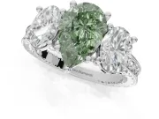 Pear-Shaped Vintage Three Stone Engagement Ring Setting for a Fancy Green Lab-Grown Diamond | Graduated Pavé | Platinum