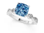 Fancy Blue Cushion Cut Diamond Solitaire Engagement Ring Set in Platinum with Milgrain Bezel Accent Band