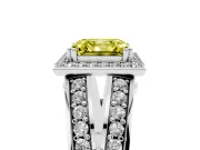 Asscher Cut Halo Engagement Ring Setting for a Fancy Yellow Lab-Grown Diamond | Two-Row Pave Split Shank | Platinum