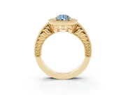 Pear-Shaped Milgrain Halo Engagement Ring Setting for a Fancy Blue Lab-Grown Diamond | Carved Leaf Detail | Yellow Gold