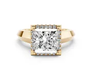 Princess Cut Halo Engagement Ring Setting | Knife-Edge Band | Yellow Gold