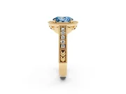 Fancy Blue Oval Cut Diamond Halo Ring Set in Yellow gold with Round Accent Halo, Pavé Band and Prong Setting