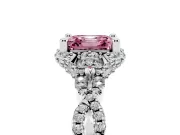 Fancy Pink Asscher Cut Diamond Halo Twist Band Solitaire Ring Set in White gold with Prong-Set Center Stone