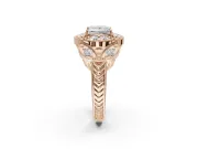Princess Cut Vintage Floral Halo Engagement Ring Setting | Engraved Milgrain Band | Rose Gold