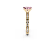 Fancy Pink Oval Cut Diamond Solitaire Ring Set in Yellow gold with Slim Pavé Band and Prong Setting