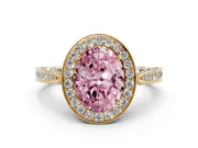 Oval Milgrain Halo Engagement Ring Setting for a Fancy Pink Lab-Grown Diamond | Side Stones | Yellow Gold