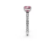 Fancy Pink Princess Cut Diamond Pavé Solitaire Ring Set in Silver with Round Band and Prong Setting