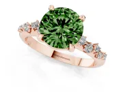 Fancy Green Round Cut Diamond Solitaire Vine Band Ring Set in Rose gold with Round Accents and Prong Setting